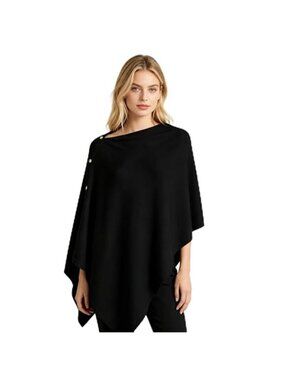 Womens Poncho Shawl Wrap Knit Sweater Cape Lightweight Button Fall Winter